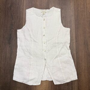 Rachel Zoe linen white sleeveless button down shirt